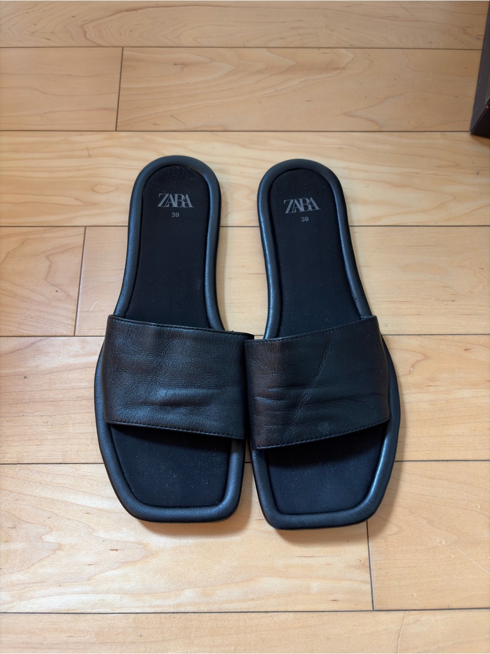 ZARA Black Leather Slide Sandals